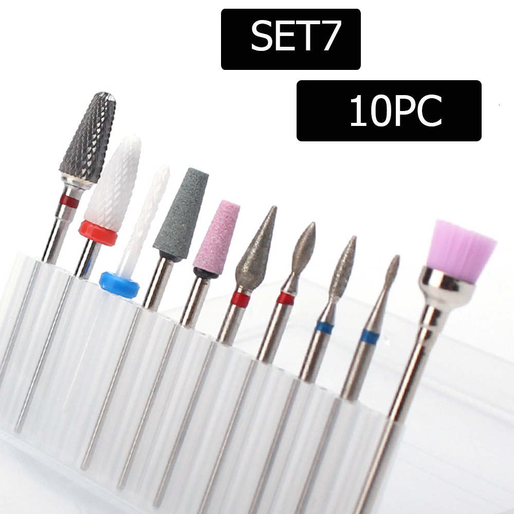 Nail Art Equipment 10pc Drill Bit Set Ceramic Milling Cutter Kit Electric Machine Manicure Bits Rotary Burr Cuticle Tools Accessories 221201
