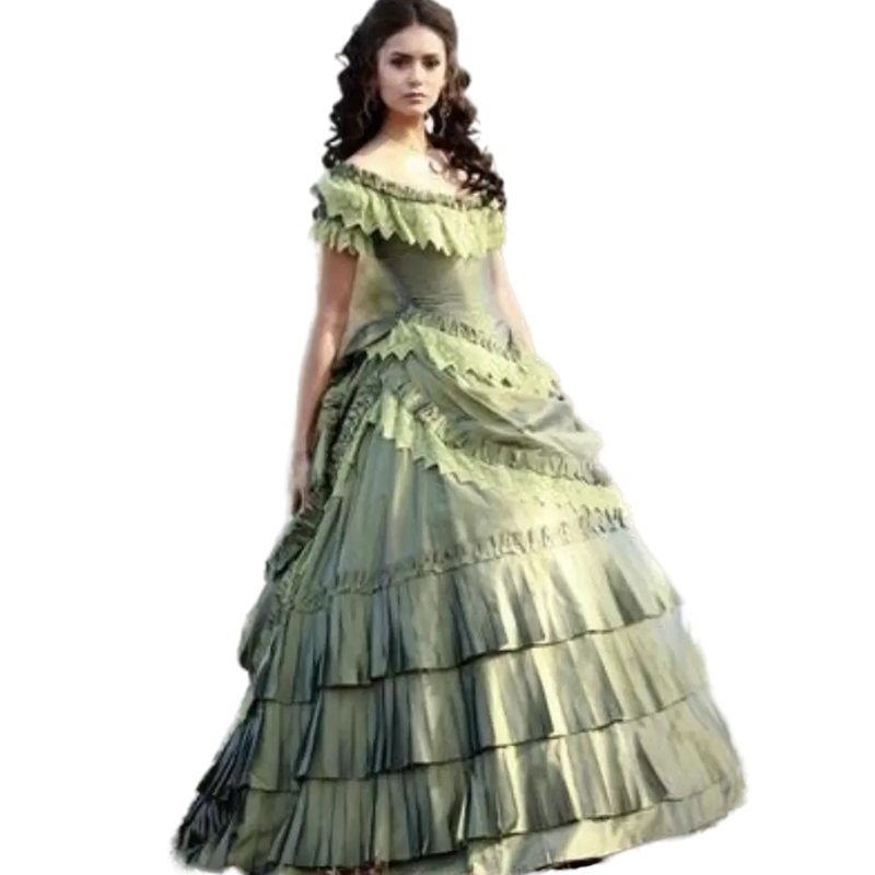 Retro Nina In Vampire Diary Vintage Prom Dresses 2023 Lace Tiered Ruffle Skirt Scoop Neck Gothic Ball Gown Bustle Victorian Taffeta Formal Evening Mas