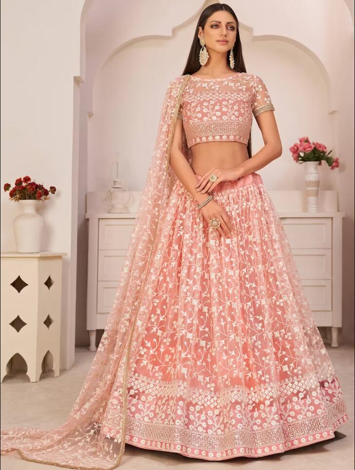 Blush Pink Party Prom Guest Dresses with Wrap Choli Indian Lahnga Half Saree Lehenga Caftan Princess Evening Pccasion Gown