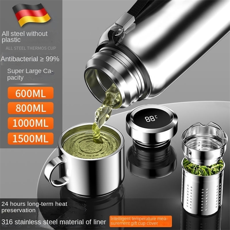 Thermoses Large Capacity Water Bottle Temperature Display Stainless Steel Vacuum Flask Insulated Mug Cup 221202