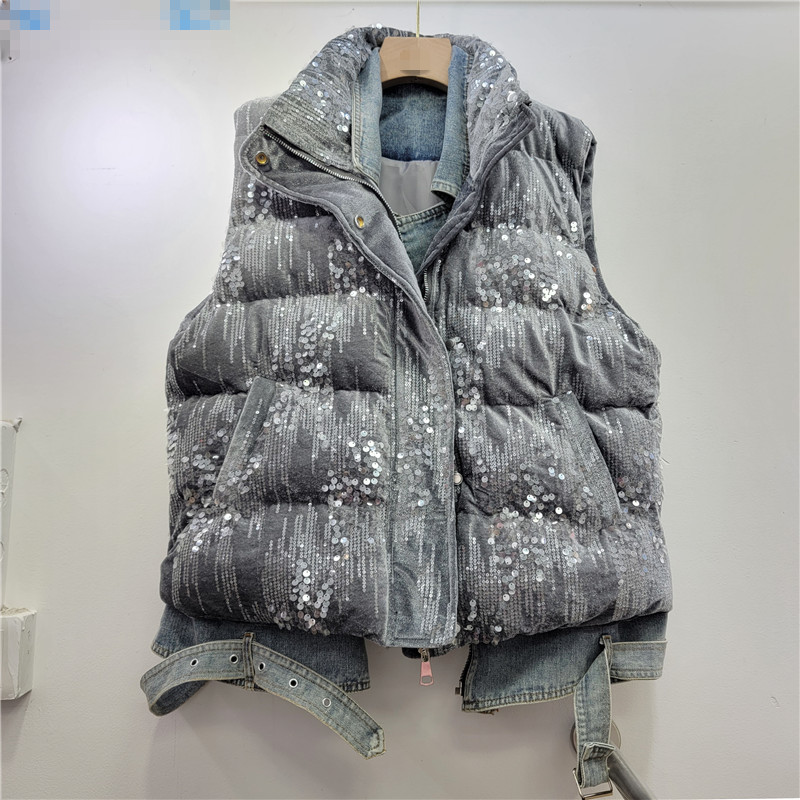 Women's Vests Sequins Denim Spliced Loose Thick Vest Tops Sleeveless Zipper Warm Fashion Winter Women Waistcoat for Female 221202, Gray
Women's Vests Sequins Denim Spliced Loose Thick Vest Tops Sleeveless Zipper Warm Fashion Winter Women Waistcoat for Female 221202, Gray