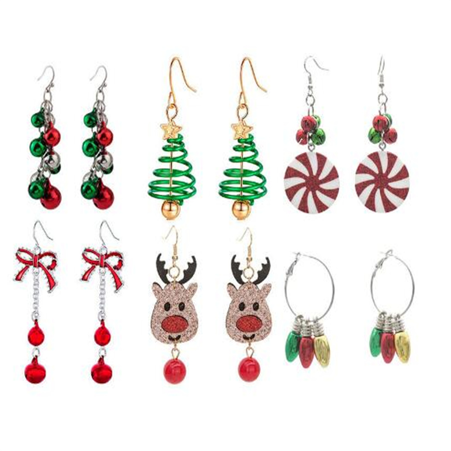 New Christmas Charm Fashion Bell Deer Head Christmas Tree Earring Horn Jewelry AE543