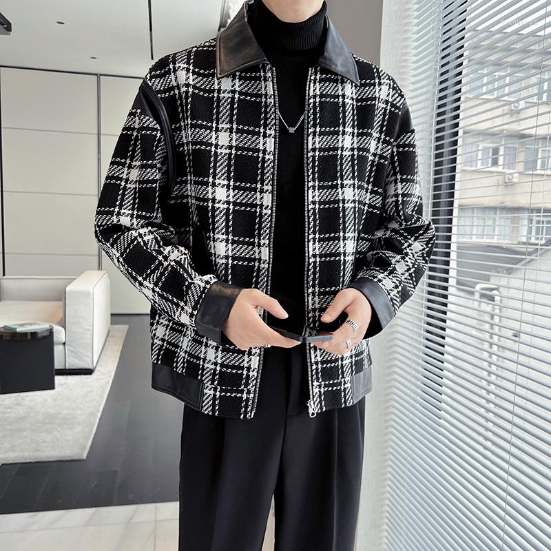Men's Jackets Men Woolen Splice Leather Loose Casual French Vintage Fashion Plaid Jacket Male Korean Streetwear Trend Chic Coat Outerwear, X20
Men's Jackets Men Woolen Splice Leather Loose Casual French Vintage Fashion Plaid Jacket Male Korean Streetwear Trend Chic Coat Outerwear, X20