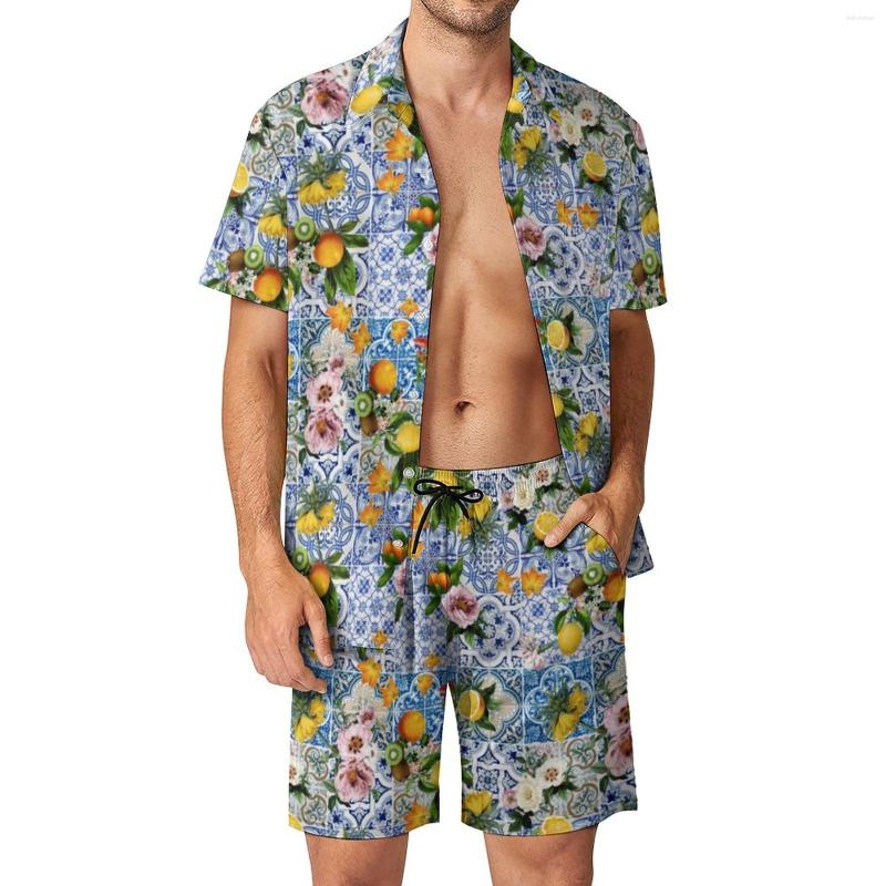 Men's Tracksuits Yellow Lemon Men Sets Tiles With Flowers Cool Casual Shirt Set Short-Sleeve Shorts Summer Vacation Suit Plus Size 3XL, Style-8 
Men's Tracksuits Yellow Lemon Men Sets Tiles With Flowers Cool Casual Shirt Set Short-Sleeve Shorts Summer Vacation Suit Plus Size 3XL, Style-8