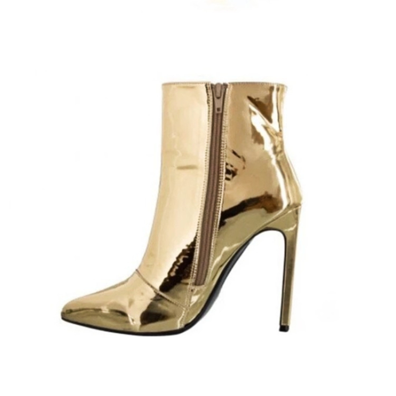 Women's English Short Boots Autumn and Winter New Bright Gold and Silver Pointed Thin High Heels Net Red Boots, Golden
Women's English Short Boots Autumn and Winter New Bright Gold and Silver Pointed Thin High Heels Net Red Boots, Golden