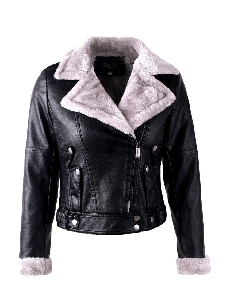 Women's Leather Faux Aelegantmis Autumn Winter Jacket Women Fur Coat Ladies Slim Short Motorcyle Biker Basic Warm Plush Outerwear 221201