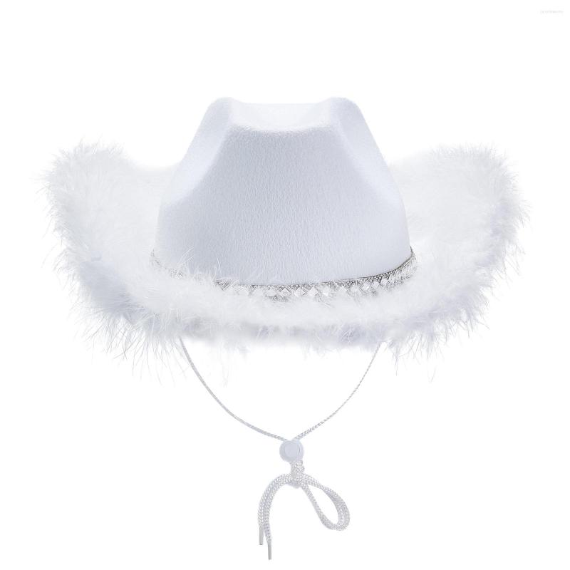 Berets Ladies Cowboy Hat Fashion Solid Color Feathers Splicing Wide Brim Flat Top Ultraviolet-proof Sun Protection Cap Party Props, White
Berets Ladies Cowboy Hat Fashion Solid Color Feathers Splicing Wide Brim Flat Top Ultraviolet-proof Sun Protection Cap Party Props, White