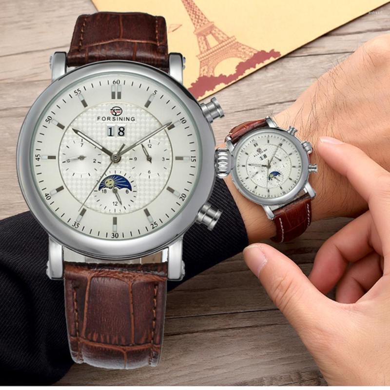 Wristwatches FORSINING Automatic Watch Mens Tourbillon Mechanical Waterproof Leather Strap Moonphase Male Self-Winding Relogio, Silver black
Wristwatches FORSINING Automatic Watch Mens Tourbillon Mechanical Waterproof Leather Strap Moonphase Male Self-Winding Relogio, Silver black