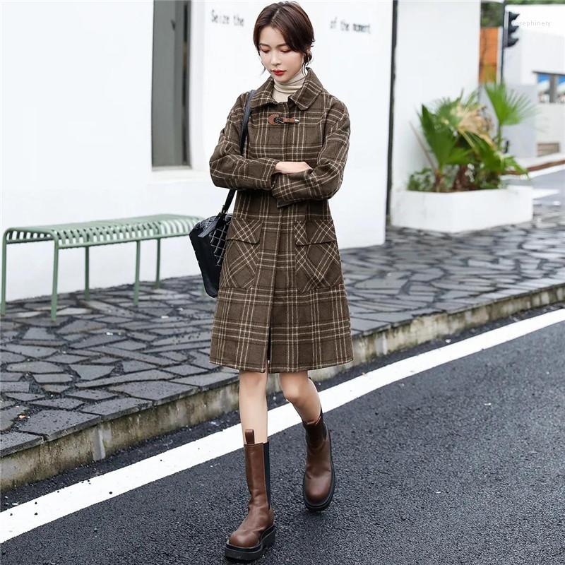 Women' Wool Fashion Plaid Woolen Coat Women 2022 Spring Autumn Mid-Length Trench Winter Coats Outerwear Elegant Overcoat Female, Coffee color
Women' Wool Fashion Plaid Woolen Coat Women 2022 Spring Autumn Mid-Length Trench Winter Coats Outerwear Elegant Overcoat Female, Coffee color