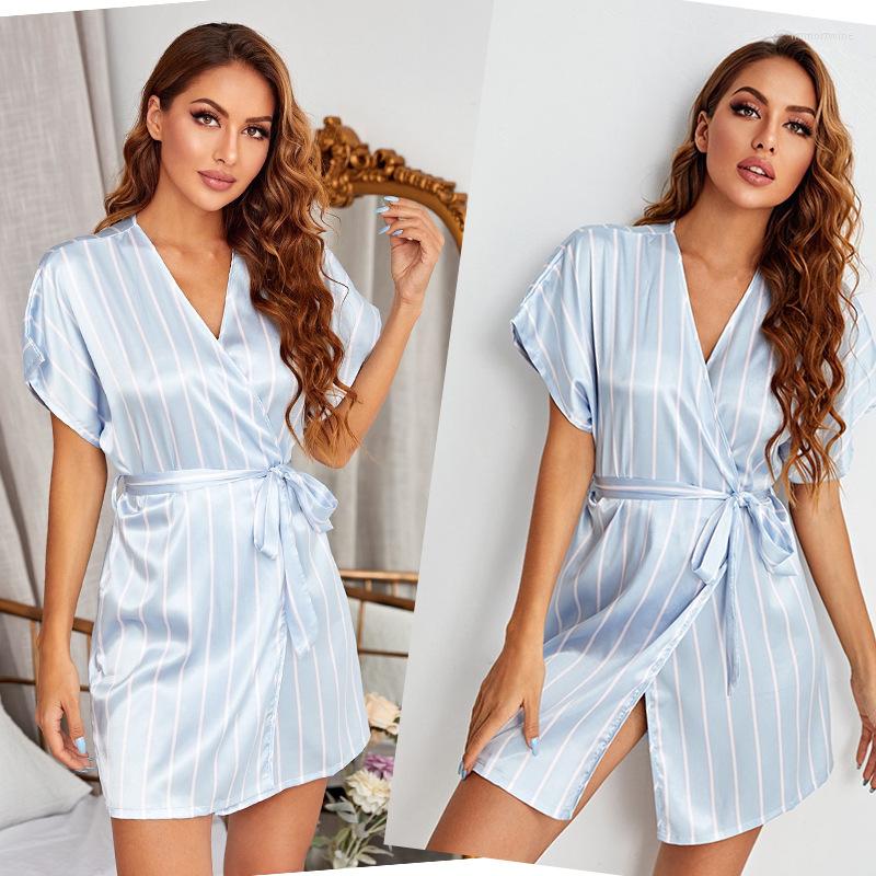 Women' Sleepwear Light Blue Color Striped Design Gown For Women V-neck Sexy Ladies Mid-Length Cardigan Bathrobe Loose And Comfortable Home, Sky blue
Women' Sleepwear Light Blue Color Striped Design Gown For Women V-neck Sexy Ladies Mid-Length Cardigan Bathrobe Loose And Comfortable Home, Sky blue