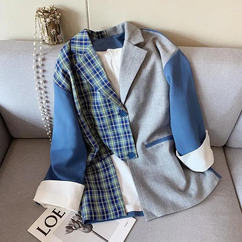 Women' Suits Women' Spring Autumn Loose Plaid Casual Irregular Stitching Suit Ladies Outwear Blazer, Blue
Women' Suits Women' Spring Autumn Loose Plaid Casual Irregular Stitching Suit Ladies Outwear Blazer, Blue