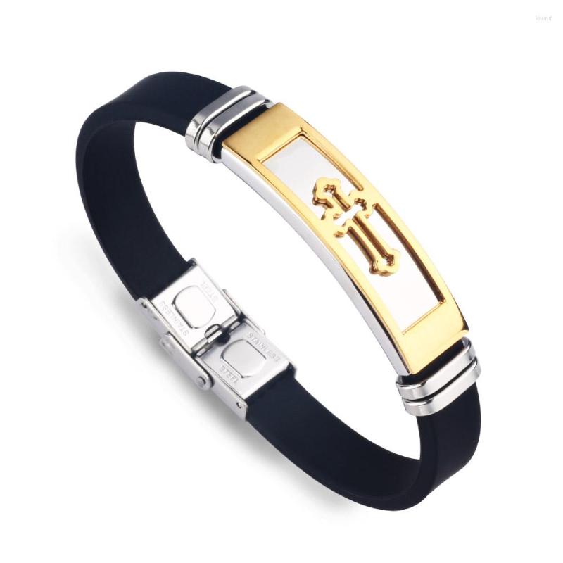 Charm Bracelets 2022 Fashion Jewelry Golden Stainless Steel Cross Silicone Bracelet Retro Titanium Cuff For Men And Women
Charm Bracelets 2022 Fashion Jewelry Golden Stainless Steel Cross Silicone Bracelet Retro Titanium Cuff For Men And Women