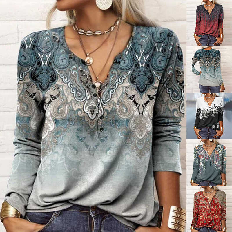 Autumn and Winter Elegant Women' Long-sleeved Printed Ethnic Fashion Tee Shirt Casual Loose V Neck Vintage Pullover T-shirt New, Black
Autumn and Winter Elegant Women' Long-sleeved Printed Ethnic Fashion Tee Shirt Casual Loose V Neck Vintage Pullover T-shirt New, Black