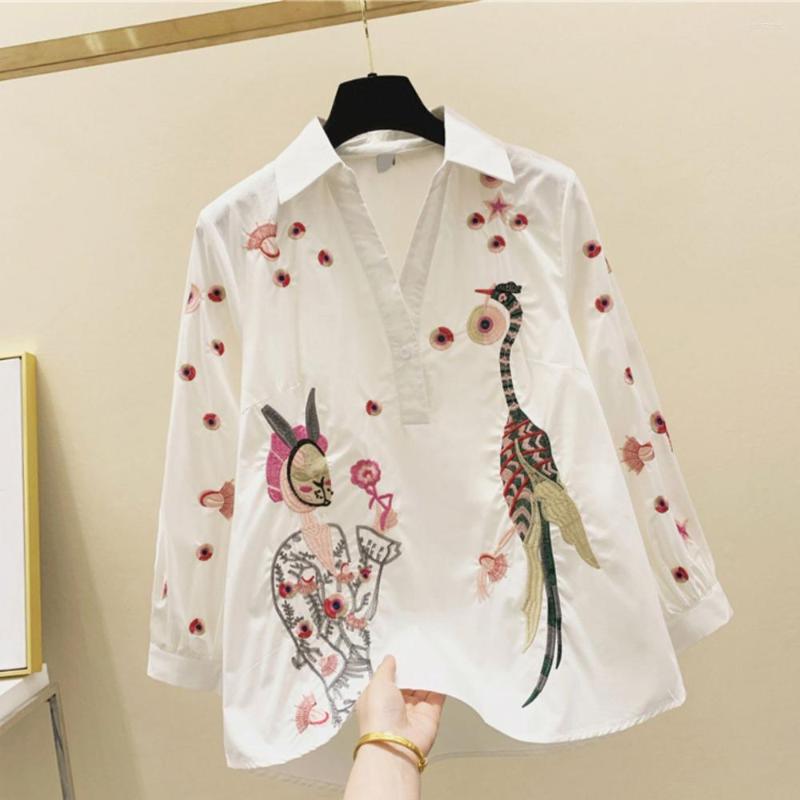 Women' Blouses Heavy Industry Embroidered V-neck Shirt High Quality Womens Summer Spring Loose Female Long Sleeve All-match Tops, White
Women' Blouses Heavy Industry Embroidered V-neck Shirt High Quality Womens Summer Spring Loose Female Long Sleeve All-match Tops, White