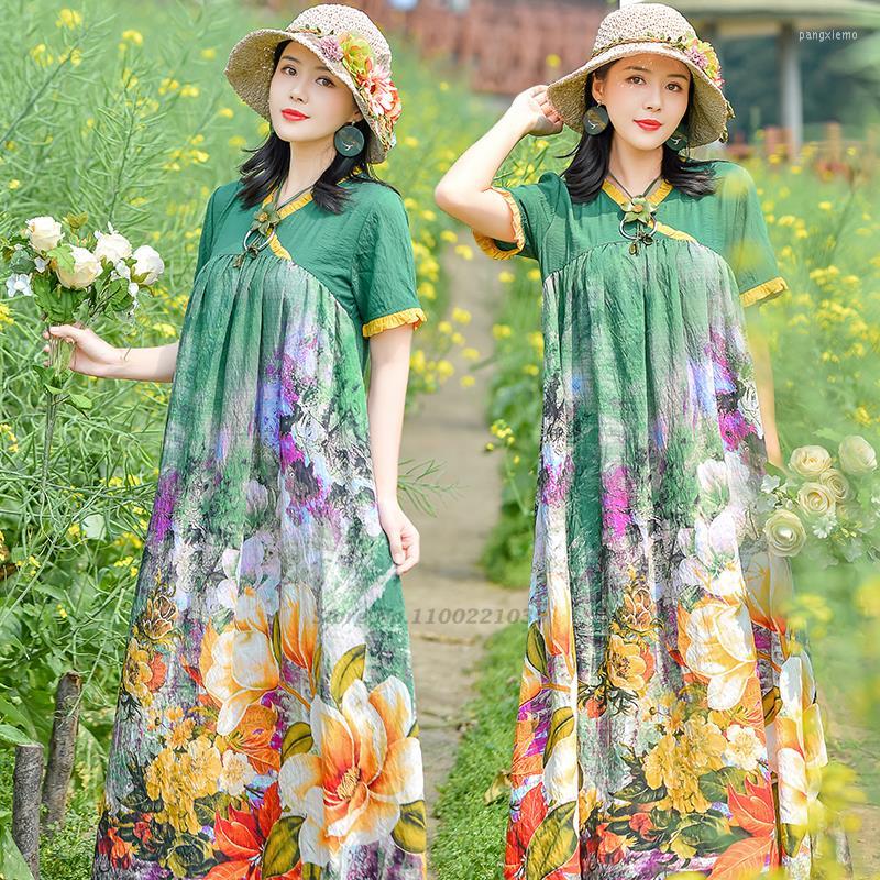 Ethnic Clothing 2022 Chinese Dress Qipao Vintage Flower Print Women Oriental Cotton Linen Cheongsam Retro Female Elegant Folk Dance
Ethnic Clothing 2022 Chinese Dress Qipao Vintage Flower Print Women Oriental Cotton Linen Cheongsam Retro Female Elegant Folk Dance