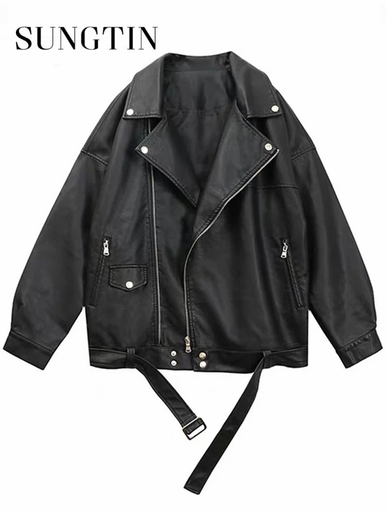 Women's Leather Faux Sungtin Women Loose Pu Jacket Black Soft Street Moto Biker Coat Lady Casual Outerwear 221201, Green with belt
Women's Leather Faux Sungtin Women Loose Pu Jacket Black Soft Street Moto Biker Coat Lady Casual Outerwear 221201, Green with belt