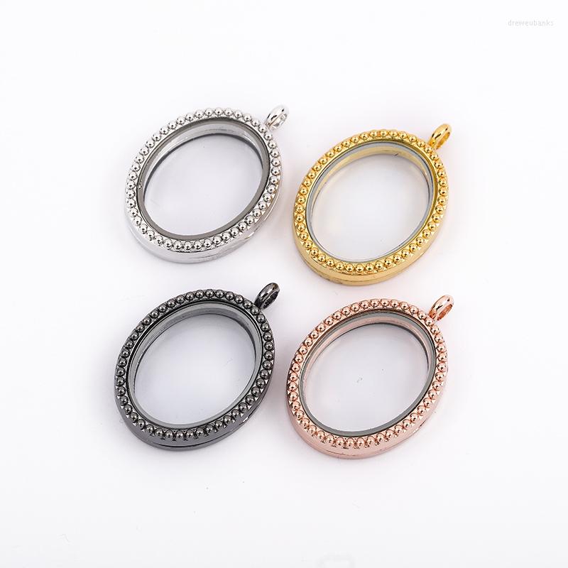 

Pendant Necklaces 10pcs/lot 4 Color Oval Floating Locket With Rhinestone Magnetic Glass Po Memory