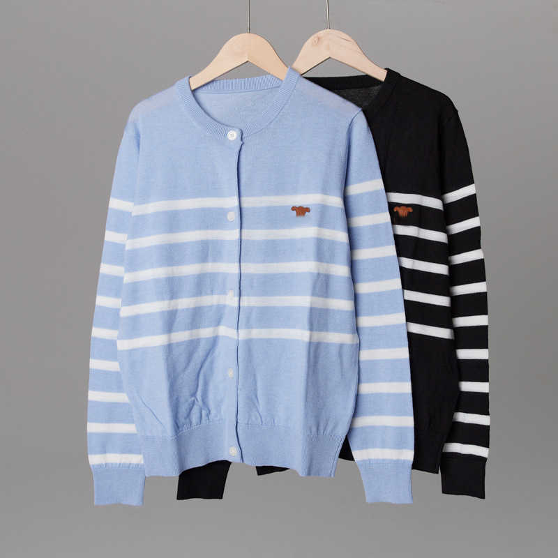 Women' Jacket Sweater Coat Cell 22FW Celebrity Stripe Round Neck Cashmere Blend Long Sleeve Knitting Cardigan CoatElegant Classic Fashion, Blue and white stripes