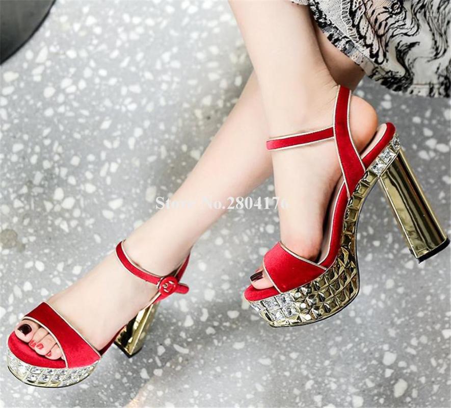 Sandals Bling Diamonds Chunky Heel Women Shining Round Toe Red Gold Silver High Crystals Platform Thick Wedding Heels, Picture shown
Sandals Bling Diamonds Chunky Heel Women Shining Round Toe Red Gold Silver High Crystals Platform Thick Wedding Heels, Picture shown