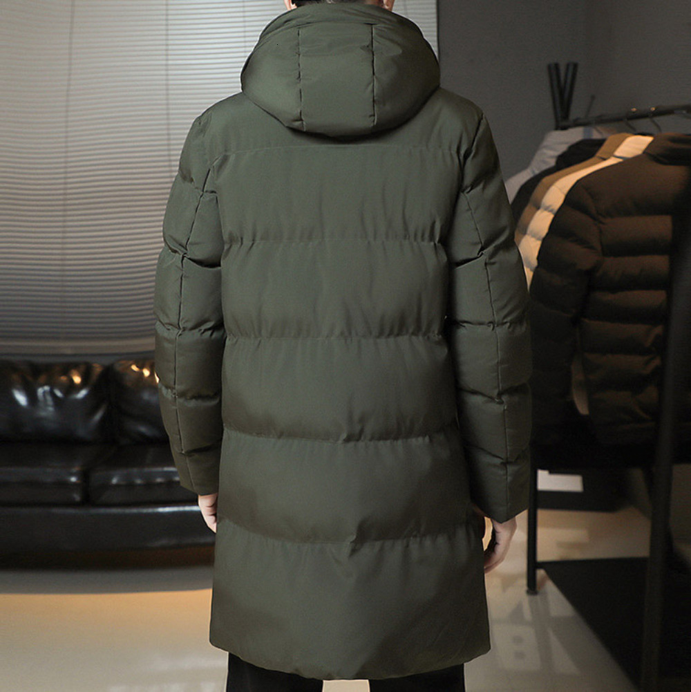 Men's Down Parkas Men Midlength Cotton Jacket Winter Thickened Warm Hooded Cotton Jacket Solid Color Casual Men's Hooded Jacket Extended Coa