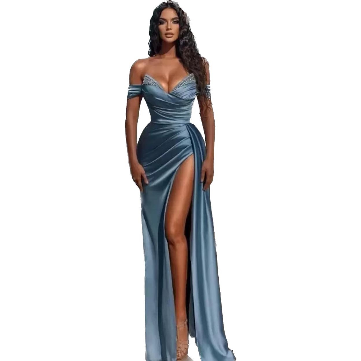 2023 Elegant Off Shoulder Prom Dresses A Line Backless Sexy Crystal Split Side High Sexy Evening Gowns BC10944 GB1202x3