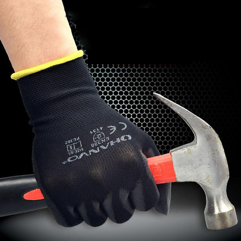 Five Fingers Gloves 10 Pairs PU Nitrile Safety Coating Nylon Cotton Work Palm Coated Mechanic Working have CE EN388 221202