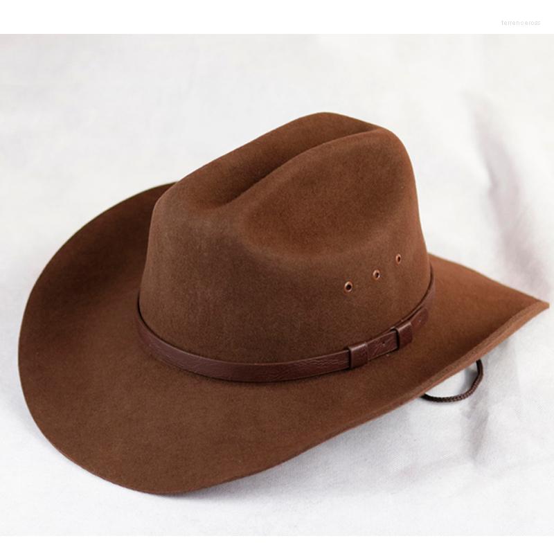Berets Mens Wool Felt Western Outback Cowboy Hat Fedora Outdoor Wide Brim With Strap Black / Brown Color
Berets Mens Wool Felt Western Outback Cowboy Hat Fedora Outdoor Wide Brim With Strap Black / Brown Color