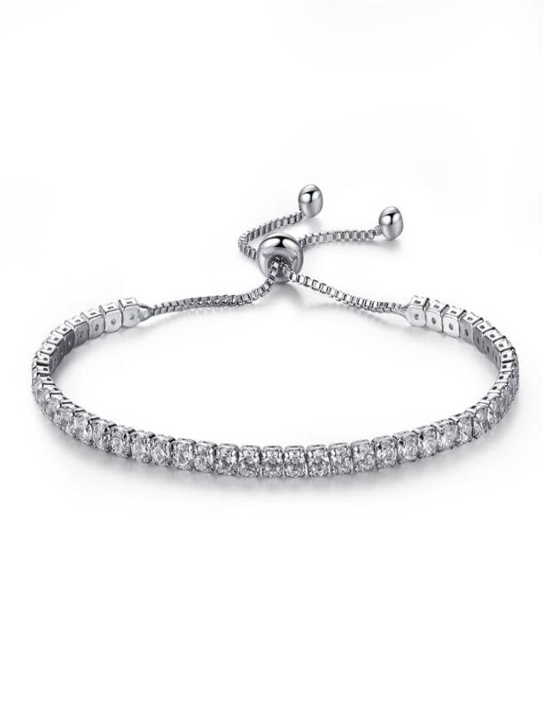 Elegant Platinum Plated Bezel Set Cubic Zirconia Tennis Adjustable Bracelet263d2393557