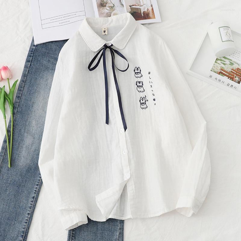 Women's Blouses Japanese Cartoon Kitten Embroidery Soft Cotton Shirt Women Spring Autumn Turn Down Collar Long Sleeved Female Tops U256, White
Women's Blouses Japanese Cartoon Kitten Embroidery Soft Cotton Shirt Women Spring Autumn Turn Down Collar Long Sleeved Female Tops U256, White