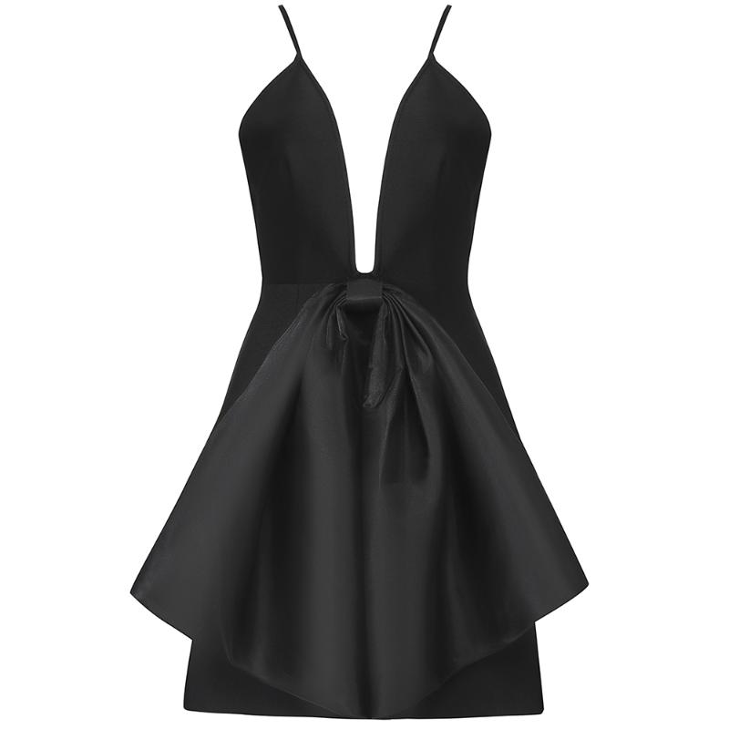 Casual Dresses Sexy Women Dress Bandage Elegant Deep V Neck Spaghetti Strap Mini Summer Party Club Clothes, Black