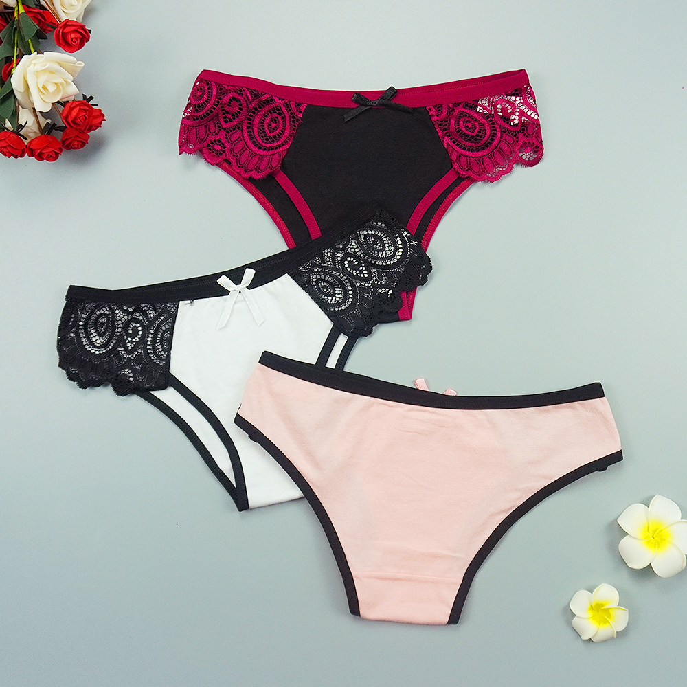 Women's Panties Lace Cotton Briefs Women Panties 6Pcslots Sexy Intimate Underwear Lingerie Breathable Woman Bow Panty MXL Wholesale Knickers 2212