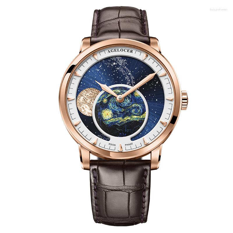 Wristwatches AGELOCER Moon Phase Watch Mens Watches Power Reserve 80 Hours Moonphase Mechanical Self-winding 6401D2, 6404d2
Wristwatches AGELOCER Moon Phase Watch Mens Watches Power Reserve 80 Hours Moonphase Mechanical Self-winding 6401D2, 6404d2