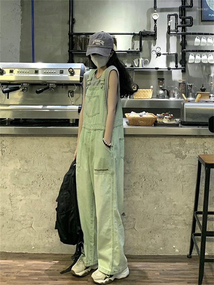 Women' Jeans Vintage Womens Green Suspender Fashion Pocket Straight Wide Leg Pants Casual Baggy Mopping Denim Trouser Ladies Summer
Women' Jeans Vintage Womens Green Suspender Fashion Pocket Straight Wide Leg Pants Casual Baggy Mopping Denim Trouser Ladies Summer