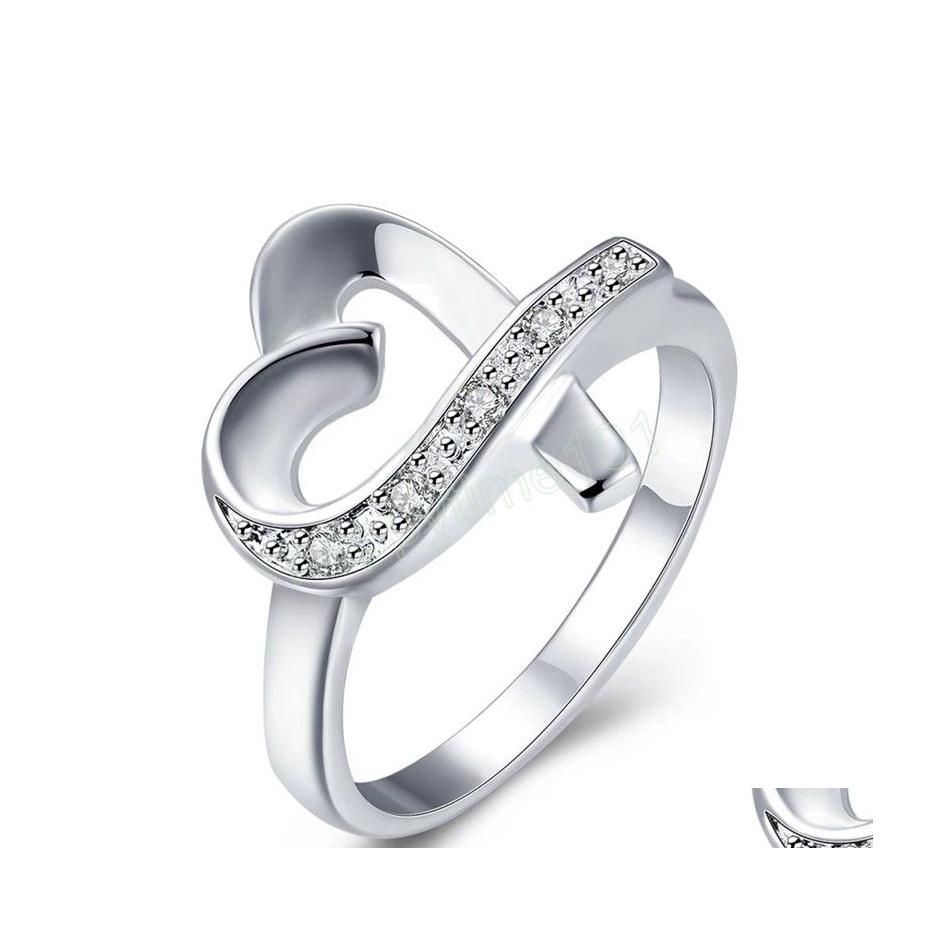 Band Rings 925 Sterling Sier Heart Love Aaaaa Zircon Ring For Woman Charm Wedding Engagement Party Jewelry Drop Delivery Dhzjs