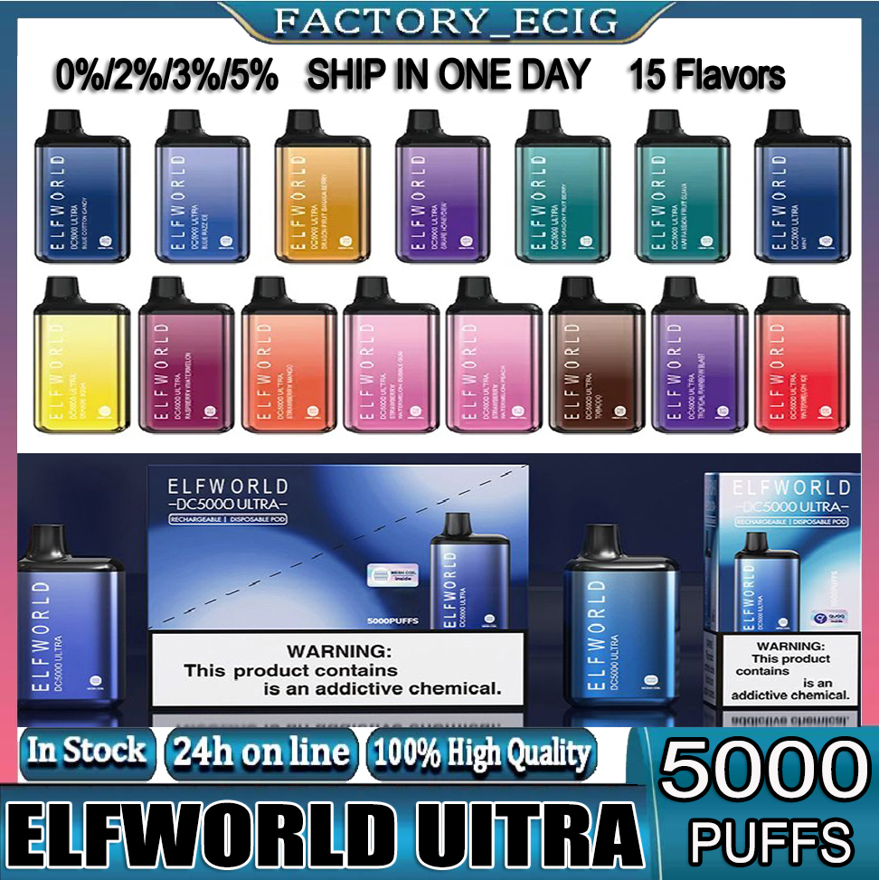 Original Elfworld Ultra 5000 Puffs Disposable Vape Pen E Cigarette With Rechargeable 650mAh Battery 13ml Pod DC5000 Bar Kit
Original Elfworld Ultra 5000 Puffs Disposable Vape Pen E Cigarette With Rechargeable 650mAh Battery 13ml Pod DC5000 Bar Kit