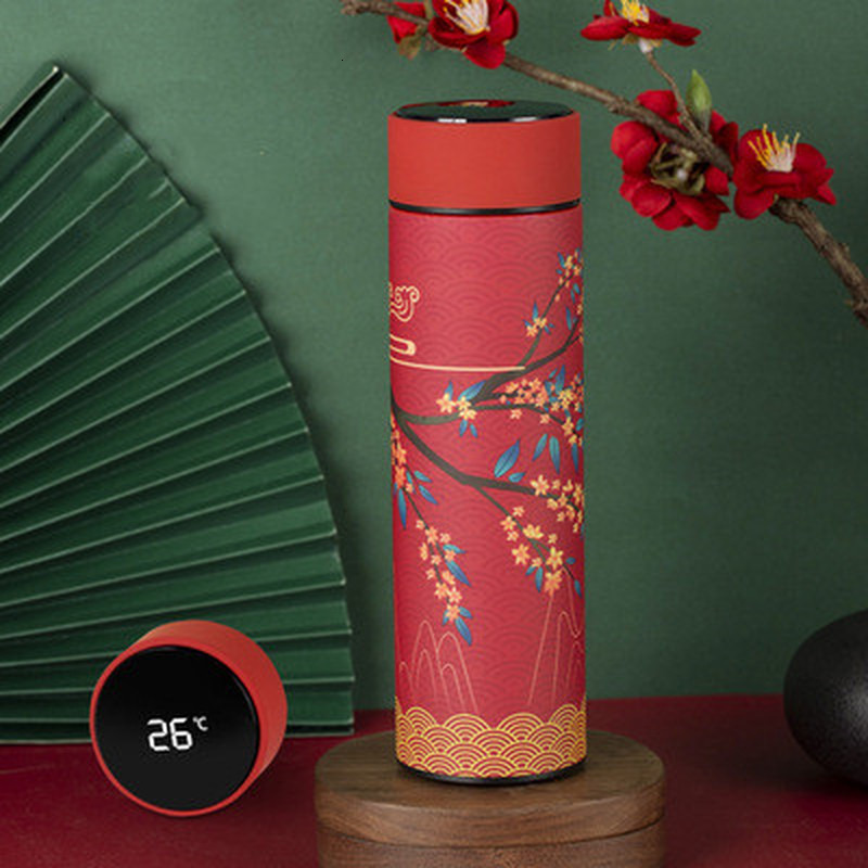 Thermoses 480ML Intelligent Stable Steel Thermos Bottle Temperature Display Water Vacuum Flares Coffee Cup Gifts Chinese Style 221202