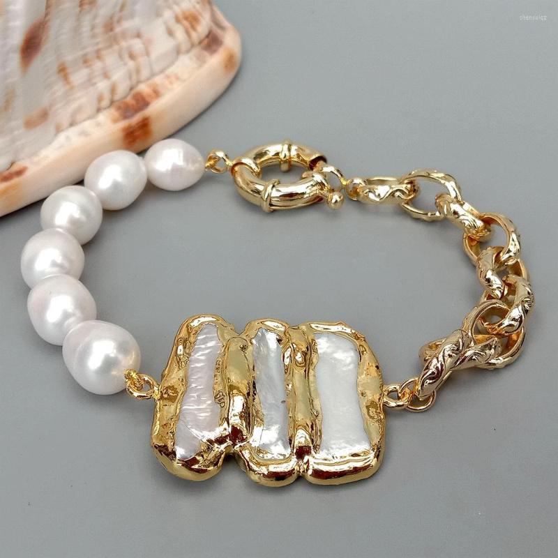 Strand KKGEM Natural 32x35mm White Biwa Pearl Connector Cultured Rice Gold Color Plated Chain Bracelet 8" Spring Clasp
Strand KKGEM Natural 32x35mm White Biwa Pearl Connector Cultured Rice Gold Color Plated Chain Bracelet 8" Spring Clasp