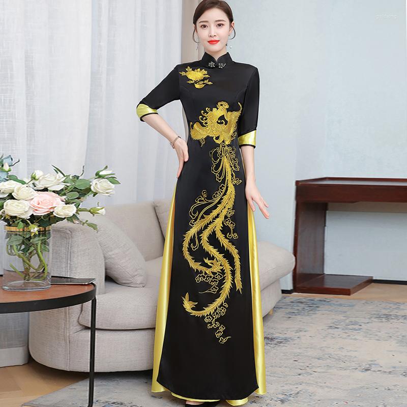 Ethnic Clothing 2022 Summer Retro Chinese Style Women Qipao Dress Phoenix Gold Stamping Cheongsam Vintage Vietnam Traditional Aodai
Ethnic Clothing 2022 Summer Retro Chinese Style Women Qipao Dress Phoenix Gold Stamping Cheongsam Vintage Vietnam Traditional Aodai