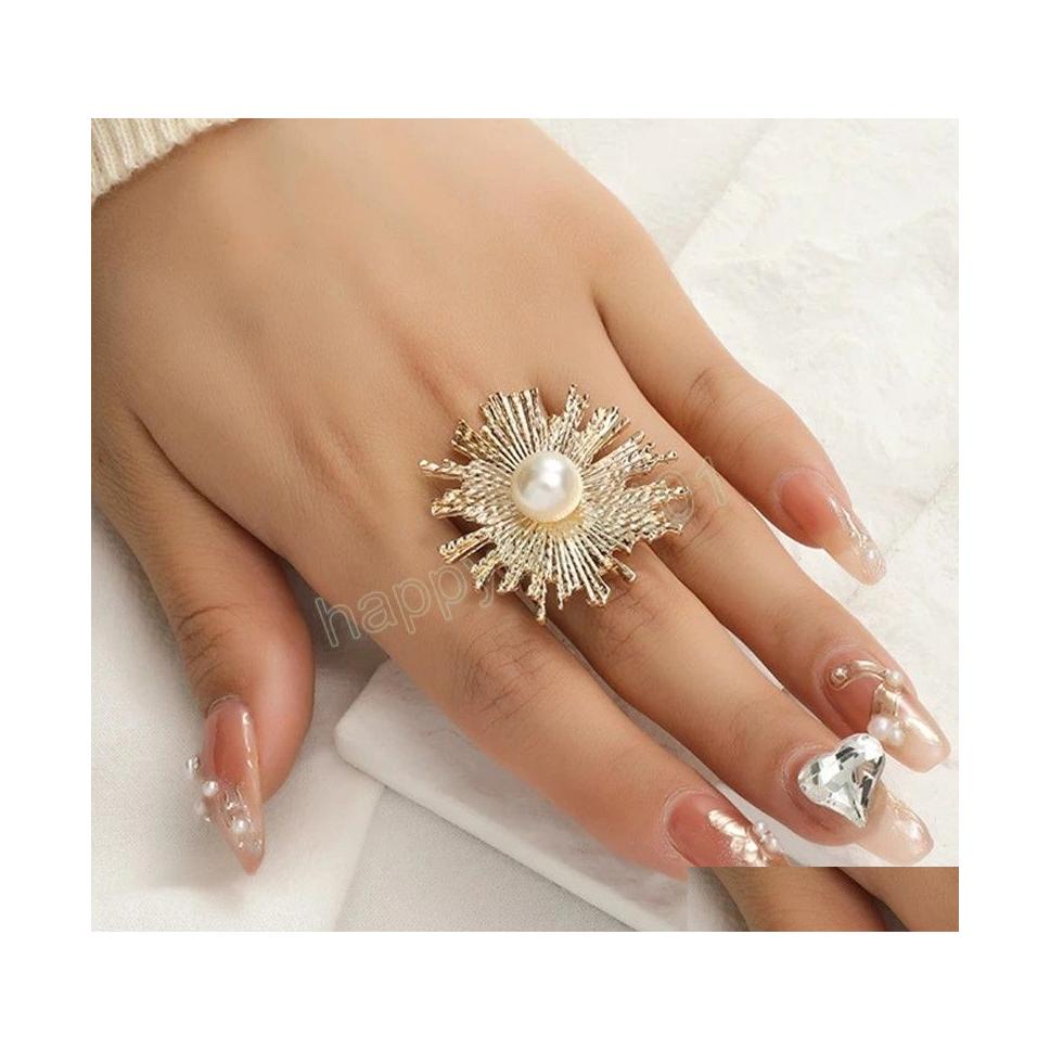 Band Rings Korean Flower Pearl Ring For Women Girl Gold Adjustable Opening Finger Bride Anillo Wedding Engagement Party Jewelry Gift Dhytx
Band Rings Korean Flower Pearl Ring For Women Girl Gold Adjustable Opening Finger Bride Anillo Wedding Engagement Party Jewelry Gift Dhytx