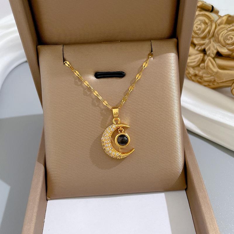 Pendant Necklaces OIMG Stainless Steel Gold Color Chains I Love You In A Hundred Languages Moon Necklace For Women Lover Wedding Jewelry
Pendant Necklaces OIMG Stainless Steel Gold Color Chains I Love You In A Hundred Languages Moon Necklace For Women Lover Wedding Jewelry