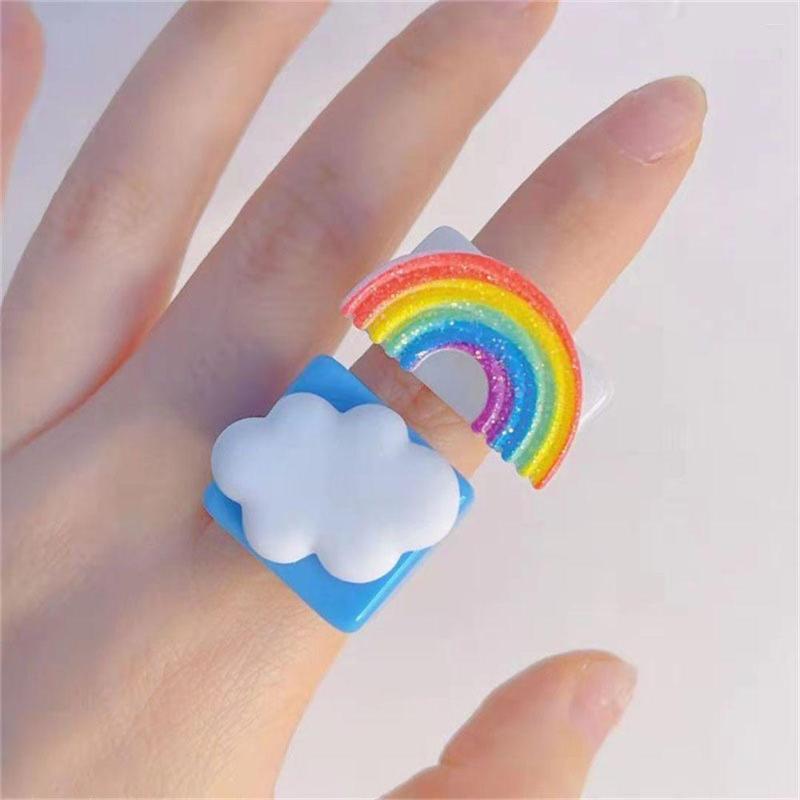 Cluster Rings Cute Cartoon Smiling White Cloud Rainbow Resin Acrylic For Women Girls Funny Children Finger Ring Summer Jewelry Gift
Cluster Rings Cute Cartoon Smiling White Cloud Rainbow Resin Acrylic For Women Girls Funny Children Finger Ring Summer Jewelry Gift
