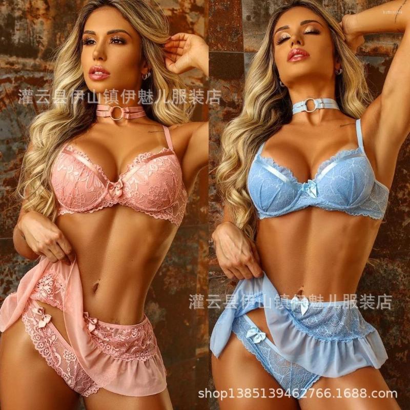 Bras Sets Sexy Lingerie Ladies Lace Set Solid Color Sling Bra Perspective Panties High Waist Ruffle Skirt Three Piece, Pink-2
Bras Sets Sexy Lingerie Ladies Lace Set Solid Color Sling Bra Perspective Panties High Waist Ruffle Skirt Three Piece, Pink-2