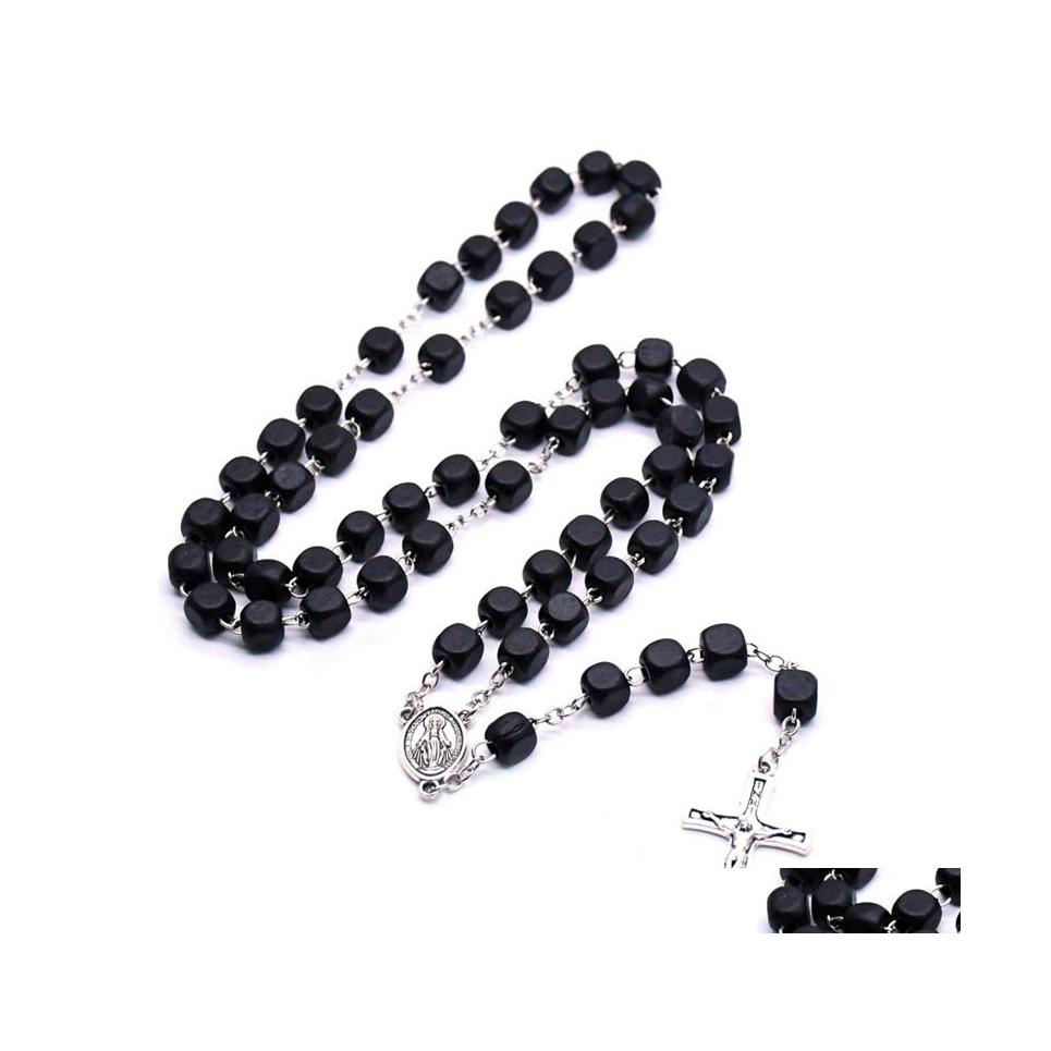 Pendant Necklaces Black Square Wood Christ Rosary Neckalce Vintage Cross Beads Strand Necklace Long Religious Pray Jewelry Drop Deli Dh9Q2
Pendant Necklaces Black Square Wood Christ Rosary Neckalce Vintage Cross Beads Strand Necklace Long Religious Pray Jewelry Drop Deli Dh9Q2