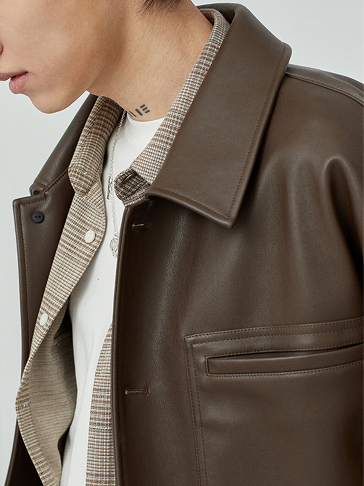 Men's Leather Faux Mauroicardi Spring Autumn Short Oversized Brown Black Soft Jackets for Men Pockets Long Sleeve Korean Fashion 221201