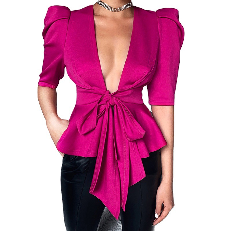 Autumn Ruffle Puff Sleeve Blouse Bow Tie Lace Up V Neck Tunic Sexy Peplum Top Woman Fashion Shirt Ladies Elegant Chic Clothes, Rose red
Autumn Ruffle Puff Sleeve Blouse Bow Tie Lace Up V Neck Tunic Sexy Peplum Top Woman Fashion Shirt Ladies Elegant Chic Clothes, Rose red