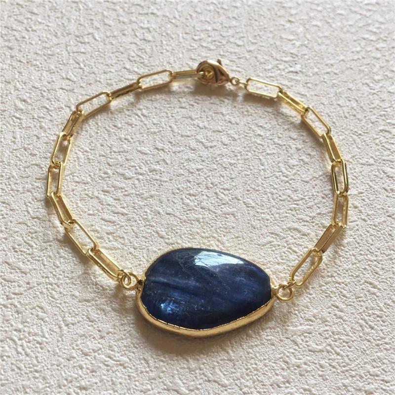Link Bracelets FUWO Natural Kyanite Cabochon Bracelet Gold Trimmed Silicate Minerals With Long Box Chain Fashion Hip Hop Style Jewelry BR013
Link Bracelets FUWO Natural Kyanite Cabochon Bracelet Gold Trimmed Silicate Minerals With Long Box Chain Fashion Hip Hop Style Jewelry BR013