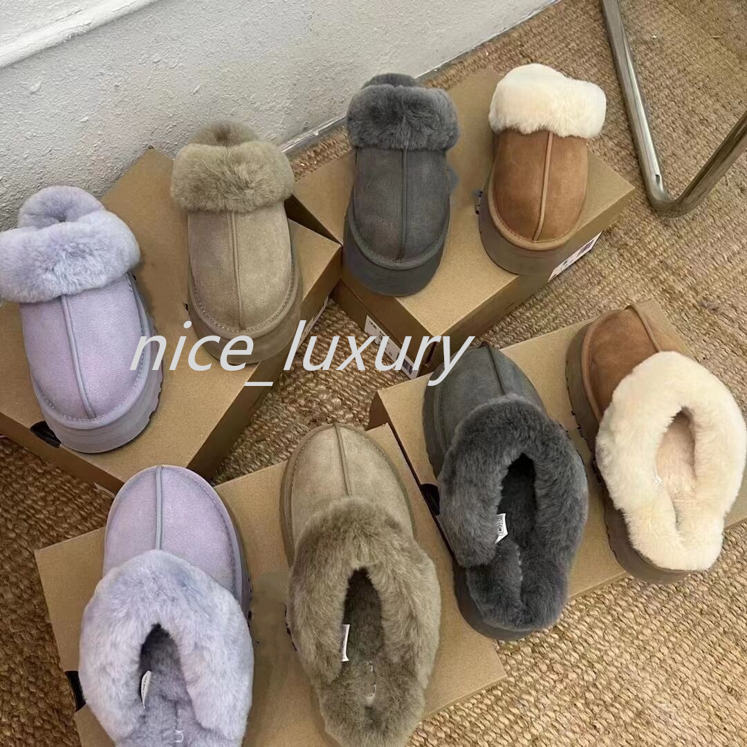 Designer Platform Wool Slippers Disquette Slipper Funkette Fur Slides Classic Mini Ultra Boot Scuff Sis Tazz Sheepskin Suede Upper Women Sandal Mules Size 35-43