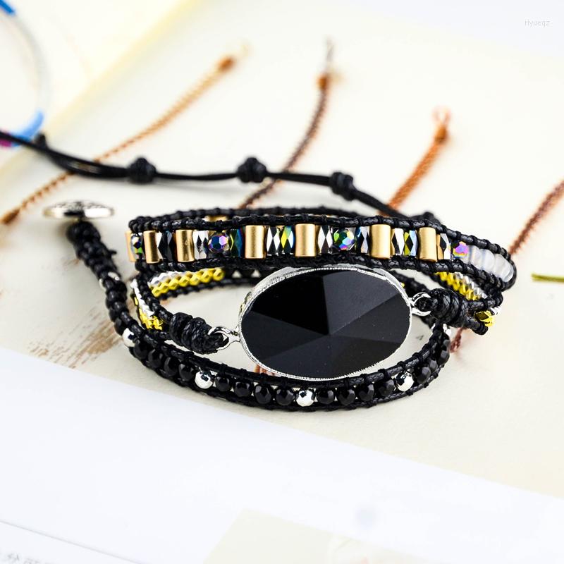 Strand Native Inspired Designer Leather Bracelet Black Onyx Mix 3 Strands Woven Wrap Bangles Bohemian Jewelry Dropship
Strand Native Inspired Designer Leather Bracelet Black Onyx Mix 3 Strands Woven Wrap Bangles Bohemian Jewelry Dropship