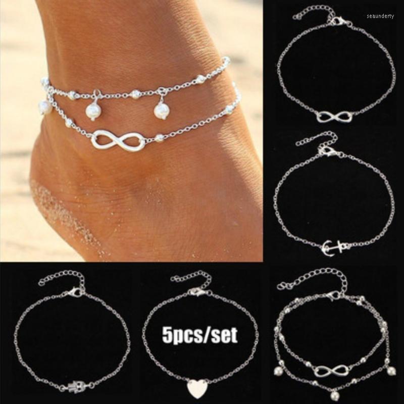 Anklets Women's Anklet 5-Piece Set Peach Heart Pearl Skull Anchor Geometry Bracelet Sets Jewelry Ankle Chain Beach Accessories
Anklets Women's Anklet 5-Piece Set Peach Heart Pearl Skull Anchor Geometry Bracelet Sets Jewelry Ankle Chain Beach Accessories