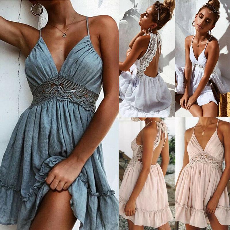 Casual Dresses Women Summer Boho Beach Lace Mini Dress Ladies Evening Party Sexy Sleeveless V-Neck Backless Sundress, Blue
Casual Dresses Women Summer Boho Beach Lace Mini Dress Ladies Evening Party Sexy Sleeveless V-Neck Backless Sundress, Blue